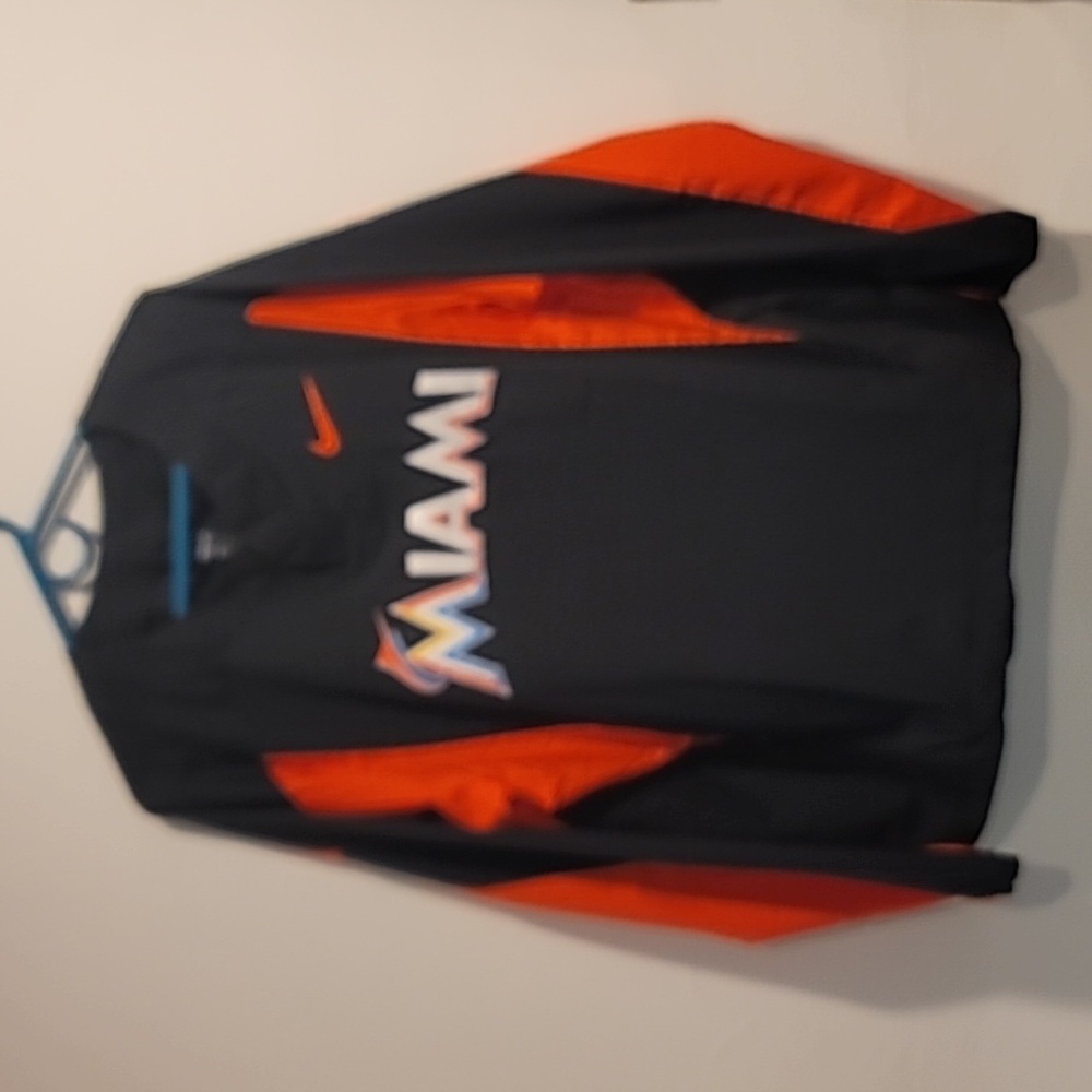 Windbreaker, Nike Miami Marlins mens Large, black & orange, zippered pockets - Picture 1 of 3